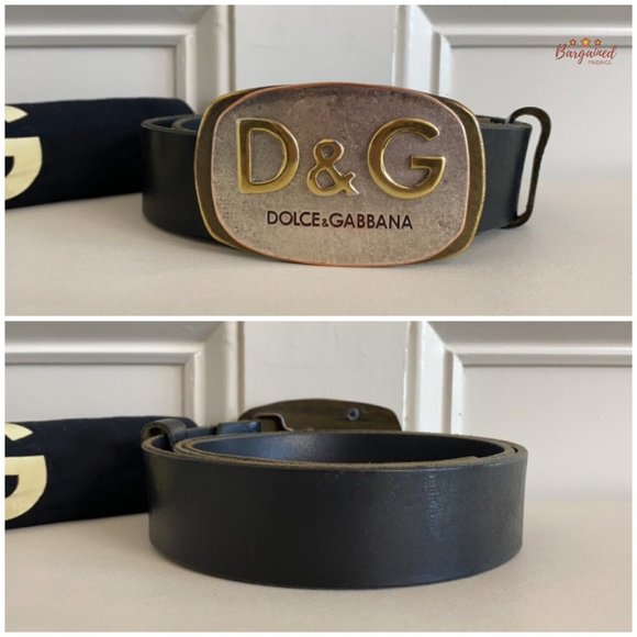 Authentic Dolce & Gabbana Black Leather Gold/Silver D&G Logo Buckle Belt 105/42 - Picture 3 of 13